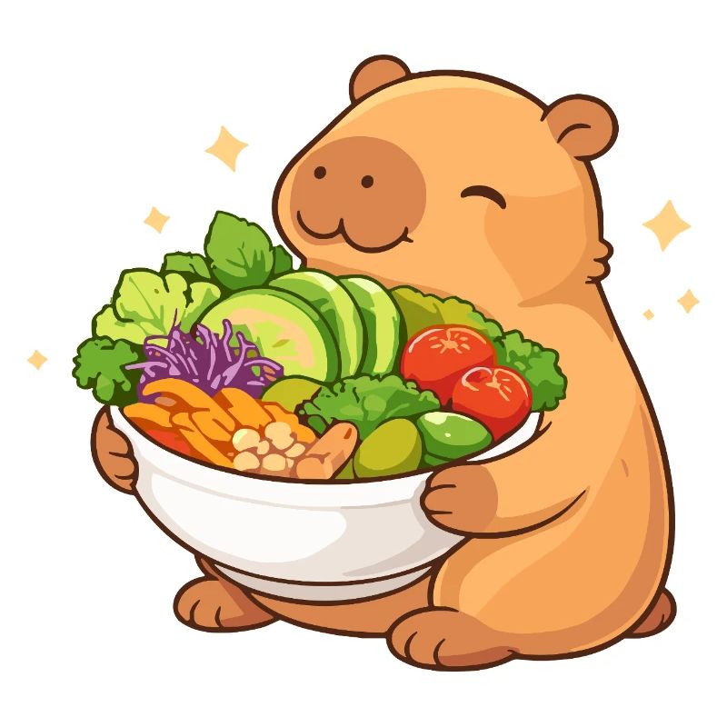 Chubby Capybara with Salad Bowl