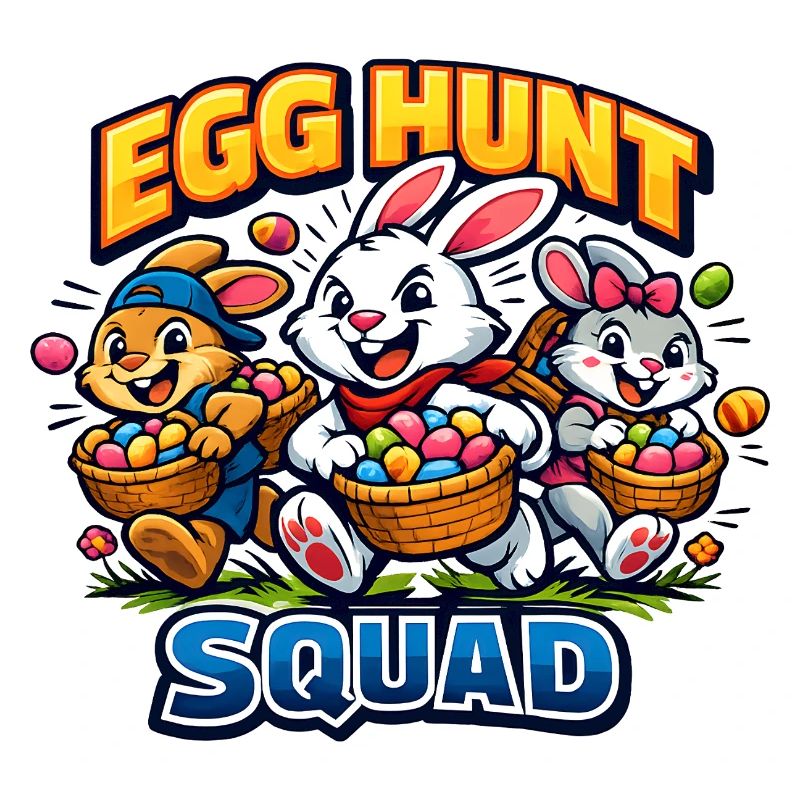 Cute Easter bunny with colorful egg and lettering