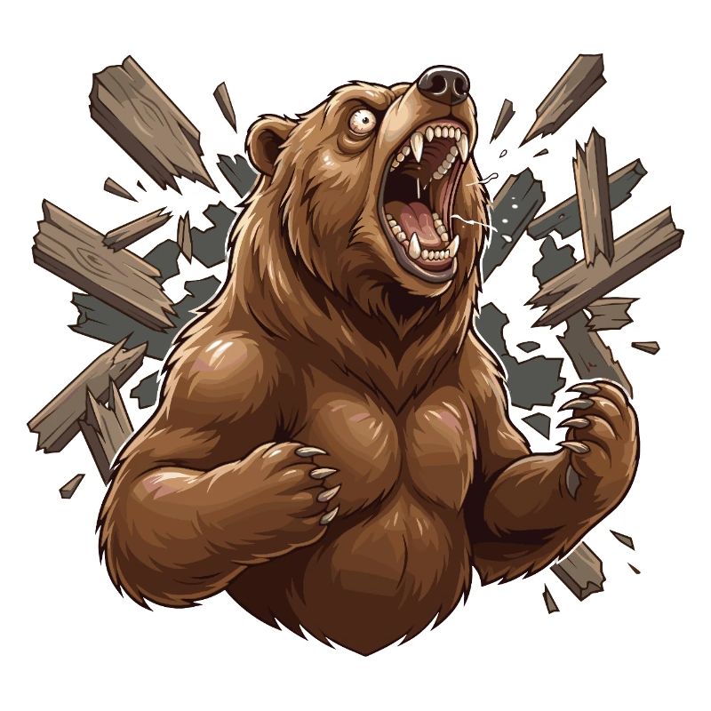Un ours sort de la structure en bois