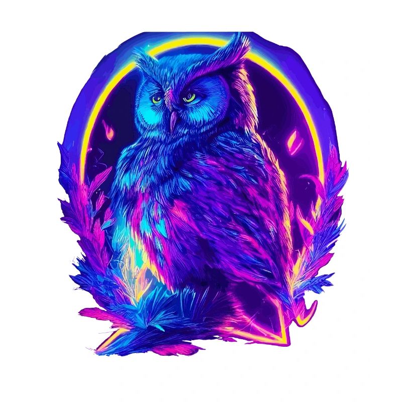 Mystically Glowing Owl Neon Synthwave