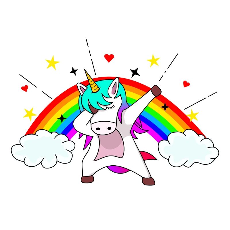Licorne de barbotage cool devant un bel arc-en-ciel