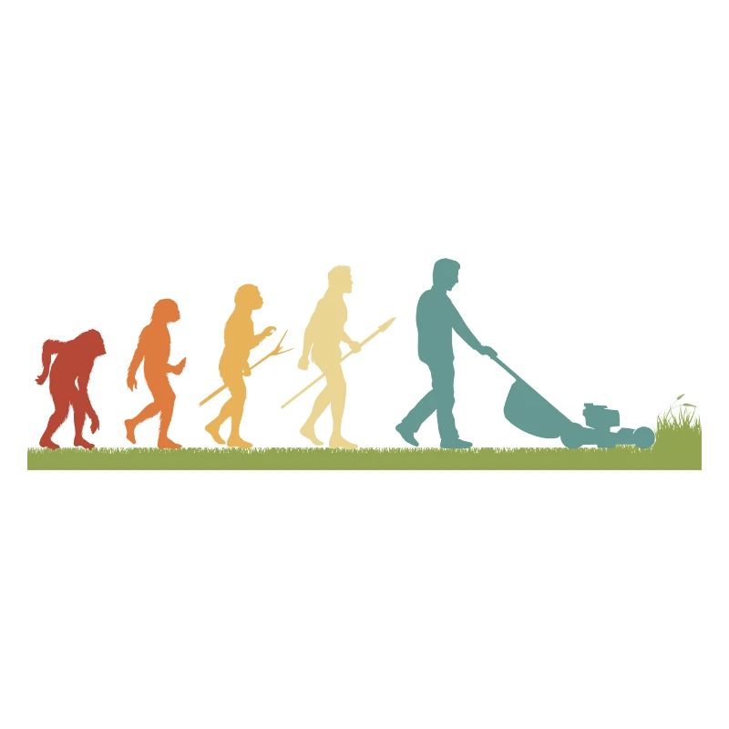 Mann mäht Rasen EVOLUTION Kleingarten Rasenmäher