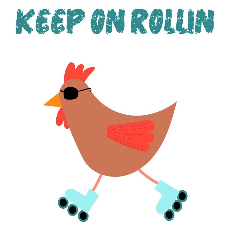 Poulet décontracté sur patins à roues alignées avec lunettes de soleil