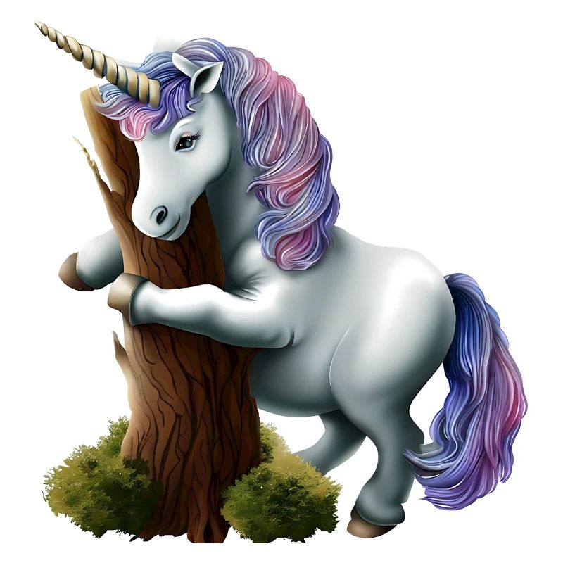 Einhorn umarmt Baum