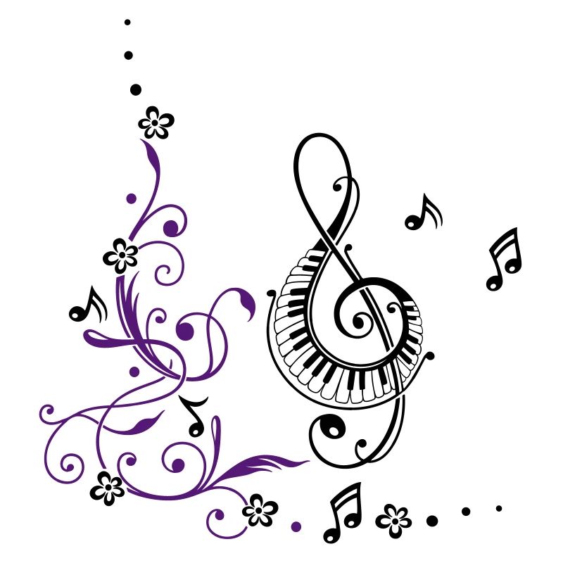 Clef with music notes and floral elements