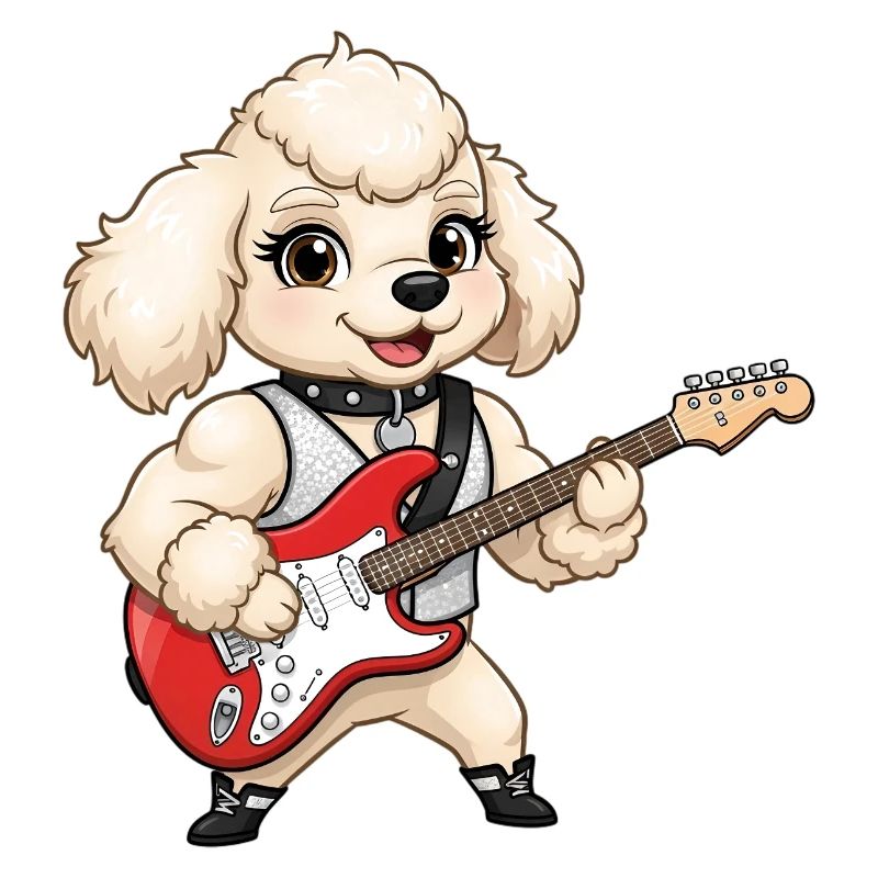 Pfotengitarrist Hund mit E-Gitarre