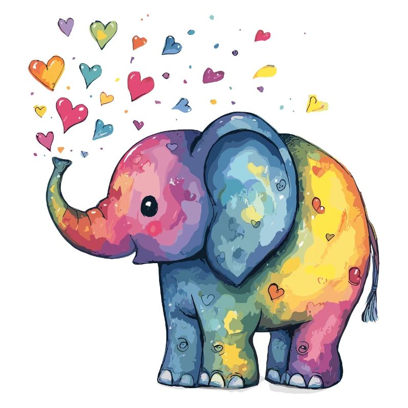 Regenbogen Elefant mit Herzfunken