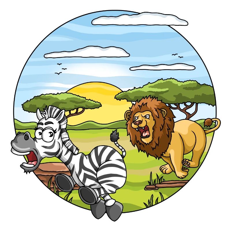 Zebra fu vant devant Lion savane Afrique