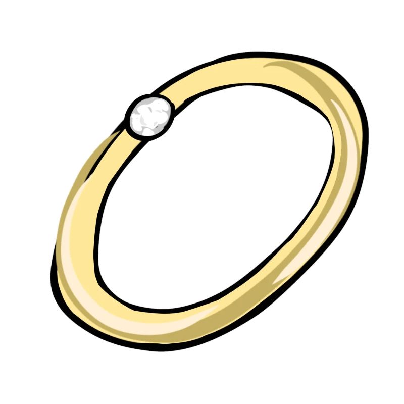 bague dorée bijoux en pierre blanche dessin animé
