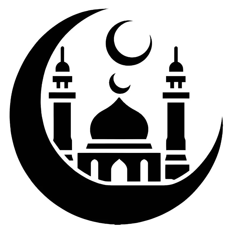 Mosque Silhouette with Crescent Moon: Islamic Art