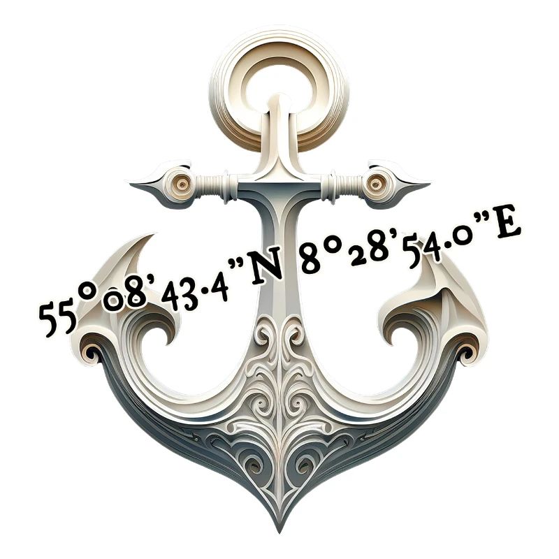 White anchor with coordinates