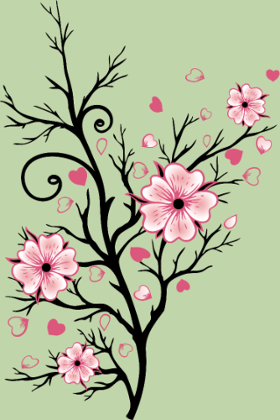 Laissez-vous charmer par ce motif poétique de cerisier en fleurs. Les délicates fleurs de sakura et les petits cœurs roses évoquent le print...