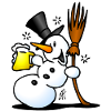 Whimsical Snowman with Beer and Broom