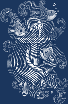 Explorez notre T-shirt 'L'Ancre des Profondeurs', un design marin unique avec ancre et poissons. Style gravure, parfait pour les amoureux de...