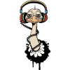 An ostrich with headphones