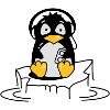 Cooler Pinguin mit Kopfhörern auf Eis