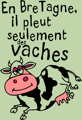 Faites sourire avec ce t-shirt "En Bretagne, il pleut seulement des vaches" ! Un motif amusant et décalé qui met en scène une adorable vache...