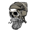 Beard hipster skull with headphones