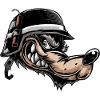 Grimmiger Comic-Wolf mit Helm