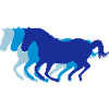 Three horses at gallop