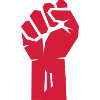 Raised red fist.