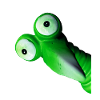 Funny green bird with big eyes