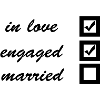 in love, engaged, married