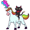 Katze reitet Einhorn