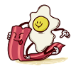 Egg rides bacon slice