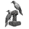 Thor Hammer Mjölnir with Odin Ravens Hugin and Munin