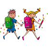 School children with satchels. Gift