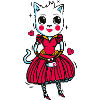 Chat amoureux en robe rouge