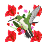 bird and tulips