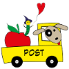 Postauto mit Hund