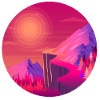 Path in the mountains sunset