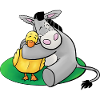 Cuddly donkey with duck
