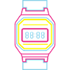 Digital ur i neon farver 80s