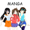Anime Group 3 Girls, Text "Manga"