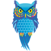 Eule blau, bunt Vogel auffallend