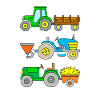 Tractors: timber transport, drill, hay transport