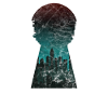 Gift silhouette city skyline keyhole