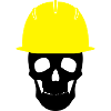 Skull with construction helmet