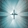 Plane over skyscrapers