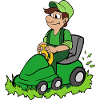 Gardener with lawnmower