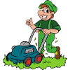 Gardener with lawnmower