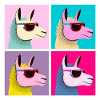 Pop Art Lama Alpaga avec Lunettes de Soleil Rétro Vintage