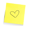gul notesblok, sticky note, hjerte, kærlighed