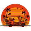 Scooter with surfboard (dark background)