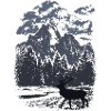 Bergwald und Rothirsch (Blau)