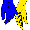 hands blue yellow